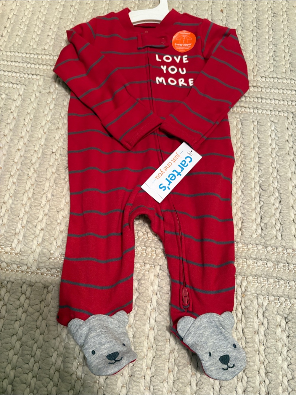 Carter's Red Striped 'Love You More' Baby One-Piece